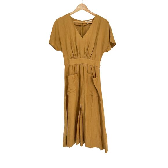 Madewell‎ Linen Blend Dolman-Sleeve Midi Dress Sz 0 Classic Minimalist Neutral - Picture 1 of 6